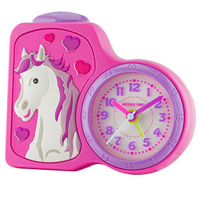 Wecker Pferd, pink, Herzen, rosa, lila,3D-Motiv, kein Ticken durch schleichende Sekunde Snooze LED-Beleuchtung gesichertes Batteriefach Größe: 15x13 cm uvP: 32,95 €